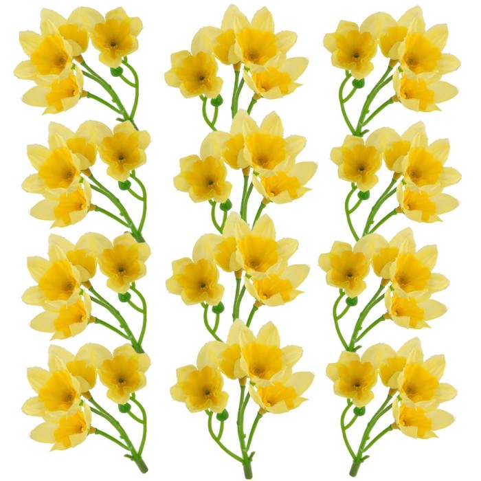 [w0334] Gałązka żonkila z czterema kwiatuszkami żółta 12szt