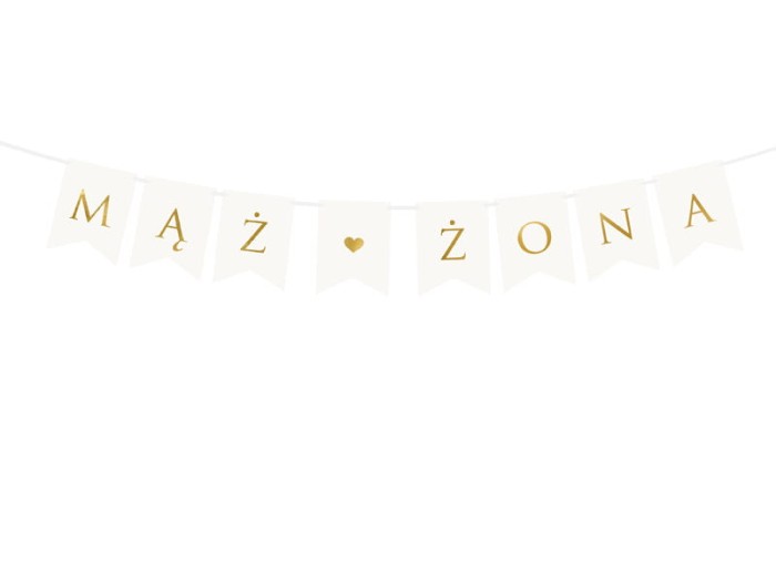 [d0108] Baner ślubny złoty napis MĄŻ ŻONA