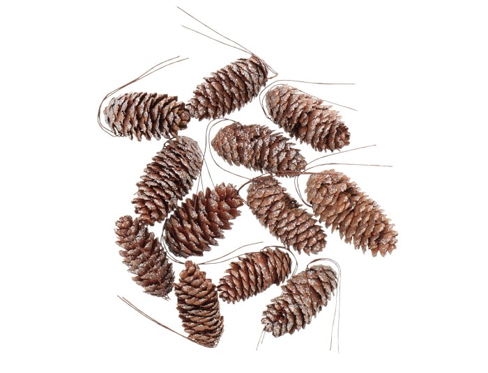 [59021] Szyszki sosnowe na druciku ze srebrnym brokatem 12szt