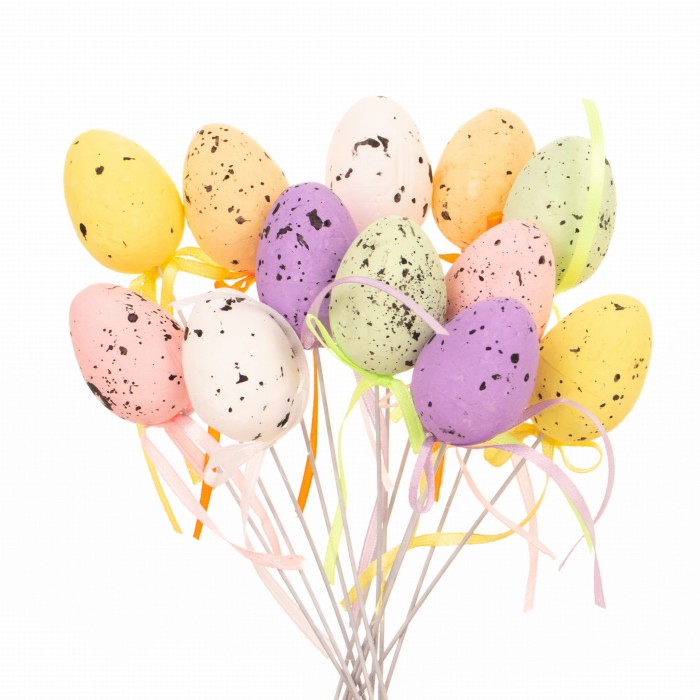 [w12521] Jajka styropianowe nakrapiane na druciku 2,5x3,5cm kolorowe