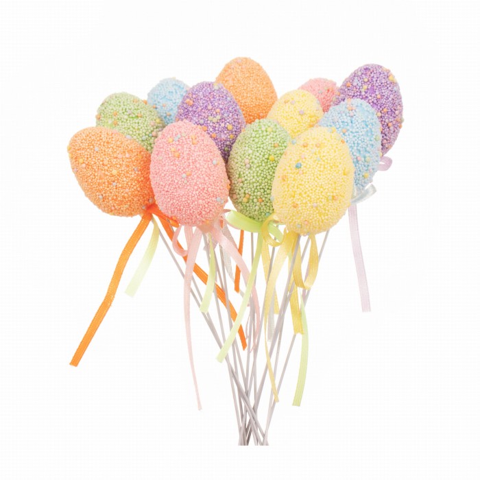 [w13003] Jajka styropianowe nakrapiane na druciku 3x4cm kolorowe bąbelkowe