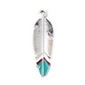 [70711] Zawieszka emaliowana piórko turkusowo-srebrne