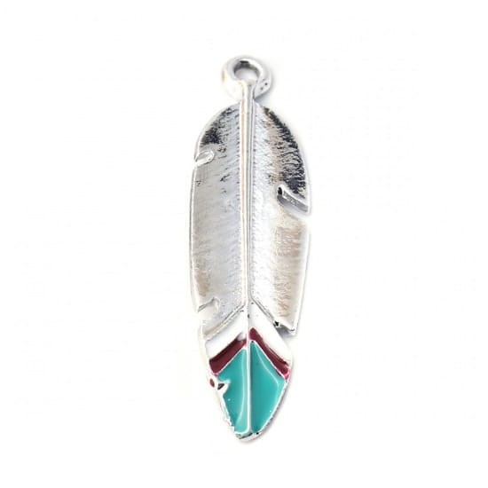 [70711] Zawieszka emaliowana piórko turkusowo-srebrne