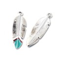 [70711] Zawieszka emaliowana piórko turkusowo-srebrne