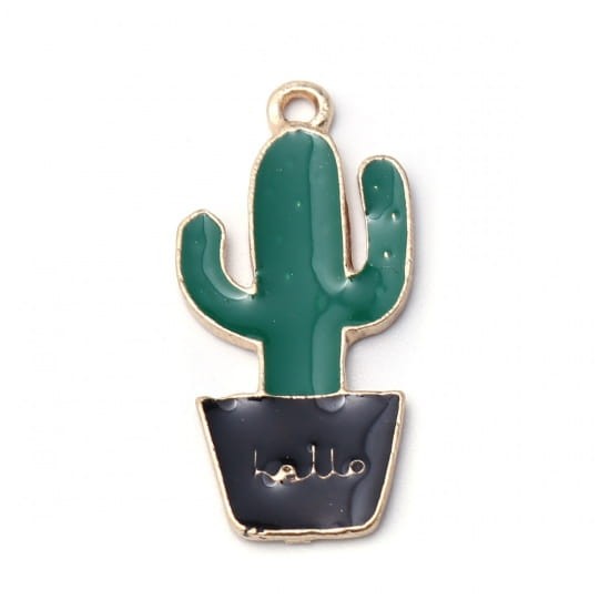 [70778] Zawieszka emaliowana kaktus w czarnej doniczce