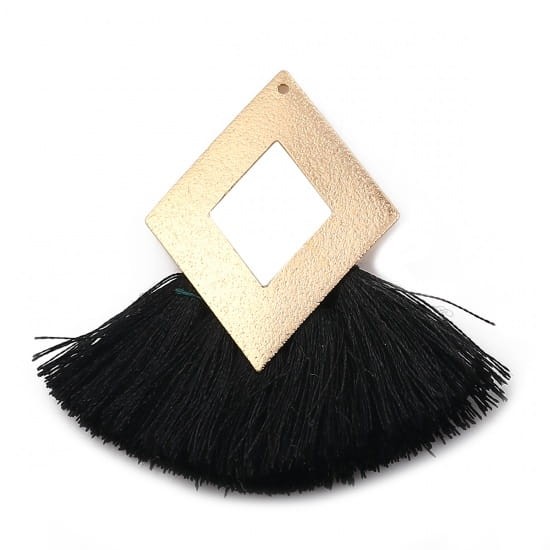 [207202] Zawieszka w kolorze złotym frędzel romb czarny