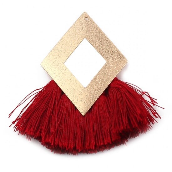 [207203] Zawieszka w kolorze złotym frędzel romb bordowy