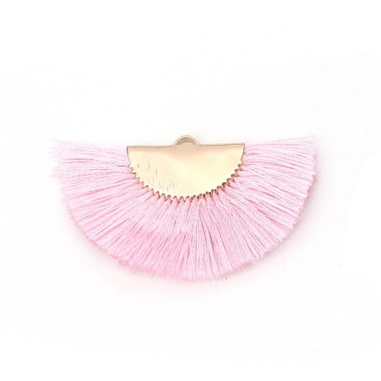 [207217] Zawieszka w kolorze złotym frędzel jasnoróżowy półkole