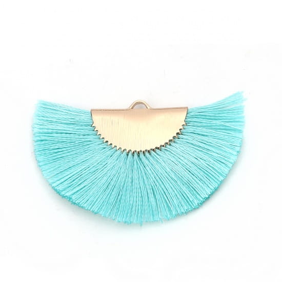 [207219] Zawieszka w kolorze złotym frędzel jasnoturkusowy półkole