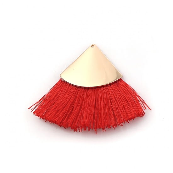 [207226] Zawieszka w kolorze złotym frędzel czerwony trójkąt