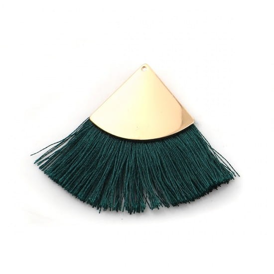 [207228] Zawieszka w kolorze złotym frędzel zieleń butelkowa trójkąt