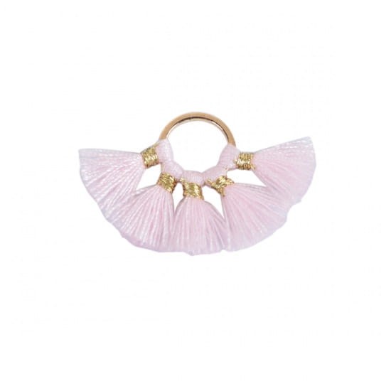 [207250] Zawieszka w kolorze złotym koło z jasnoróżowymi frędzlami