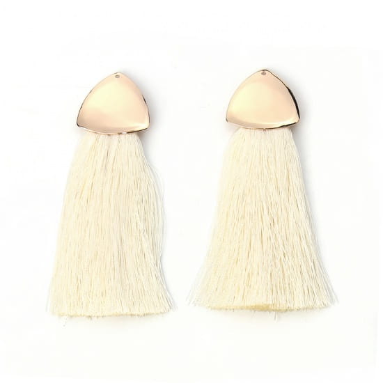 [207255] Zawieszka w kolorze złotym frędzel kremowy długi