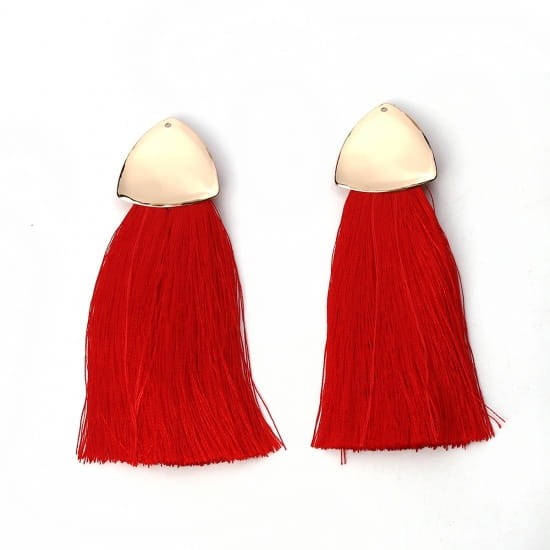 [207257] Zawieszka w kolorze złotym frędzel czerwony długi
