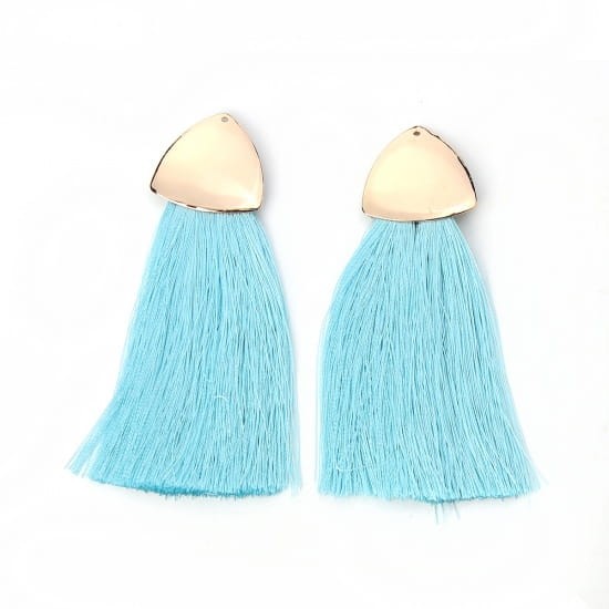 [207258] Zawieszka w kolorze złotym frędzel błękitny długi