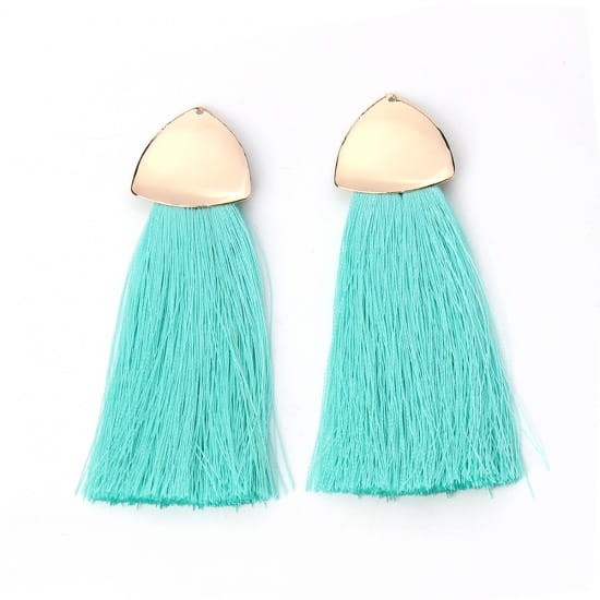 [207259] Zawieszka w kolorze złotym frędzel miętowy długi