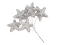[680160] Gwiazdki brokatowe na druciku 4,5cm 6szt srebrne