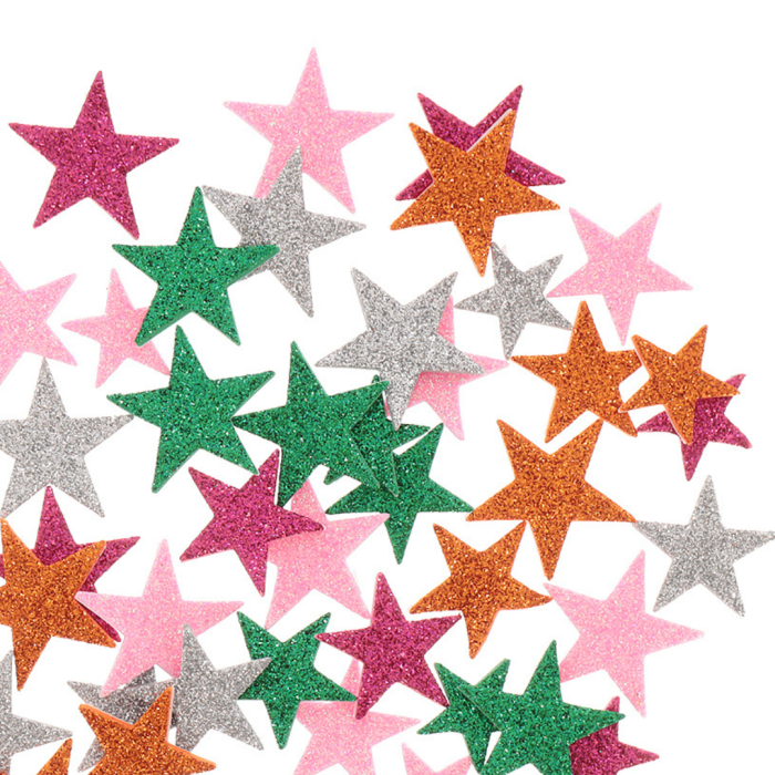 [594125] Gwiazdki samoprzylepne brokatowe kolorowe mix