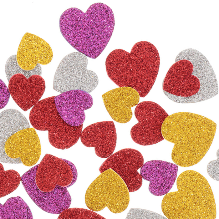 [594131] Serca  z pianki brokatowe kolorowe