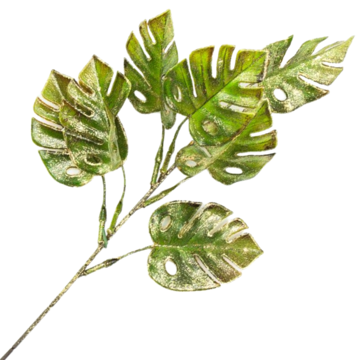 [680451] Gałązka złocona liście monstery 50cm