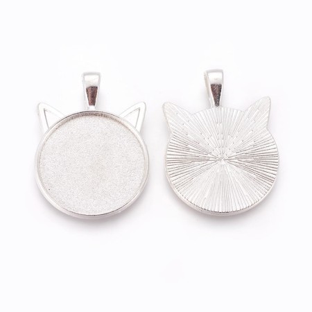 [301148] Baza medalionu srebrna kotek na kaboszon 25mm