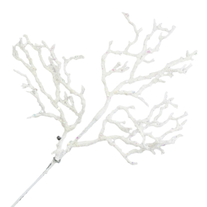 [680274] Gałązka brokatowa rózga rozłożysta 36cm biała