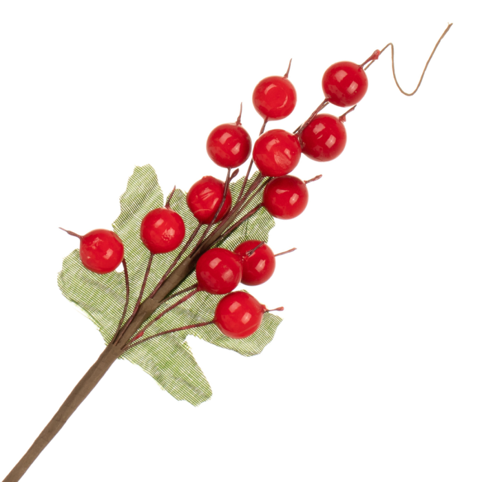 [6801121] Dekoracja na piku czerwone kulki z listkiem