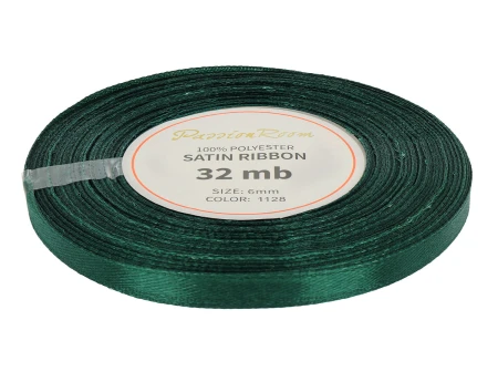 [86024] Wstążka satynowa 6mm 32mb zieleń butelkowa