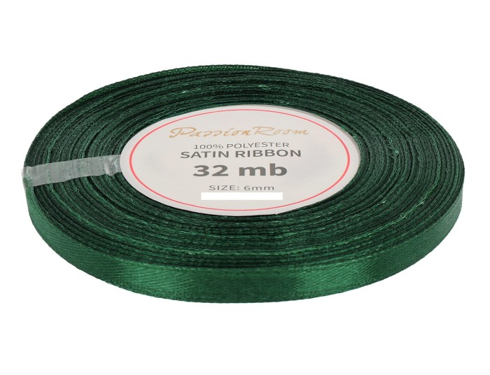 [86202] Wstążka satynowa 6mm 32mb ciemna zielona