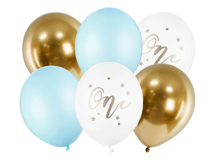 [d0372] Balony z nadrukiem "One" mix niebieski 6szt