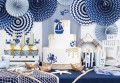 [d0480] Pudełka na popcorn biało-niebieskie paski mix