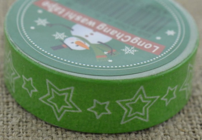 [ś07337] Taśma papierowa samoprzylepna washi tape zielona gwiazdki 10m