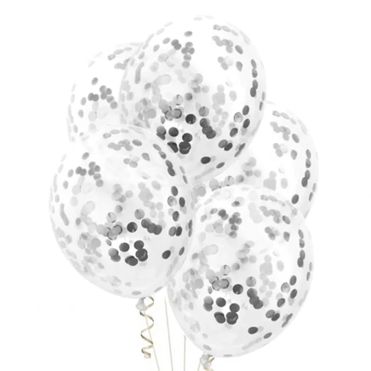 [d0391] Balony krystaliczne z konfetti  srebrne 5szt