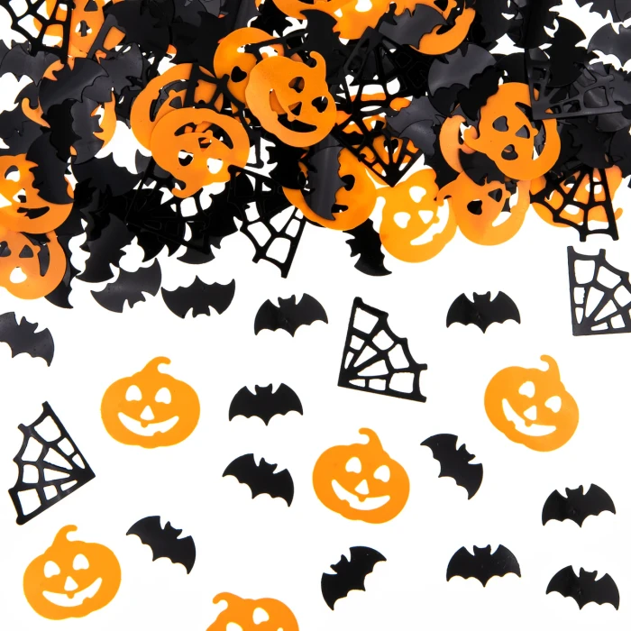 [80507] Konfetti na Halloween dynie pajęczyny i  nietoperze czarno-pomarańczowe