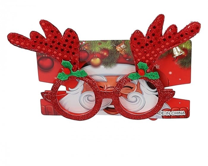 [s20023] Okulary brokatowe rogi renifera z dzwoneczkiem