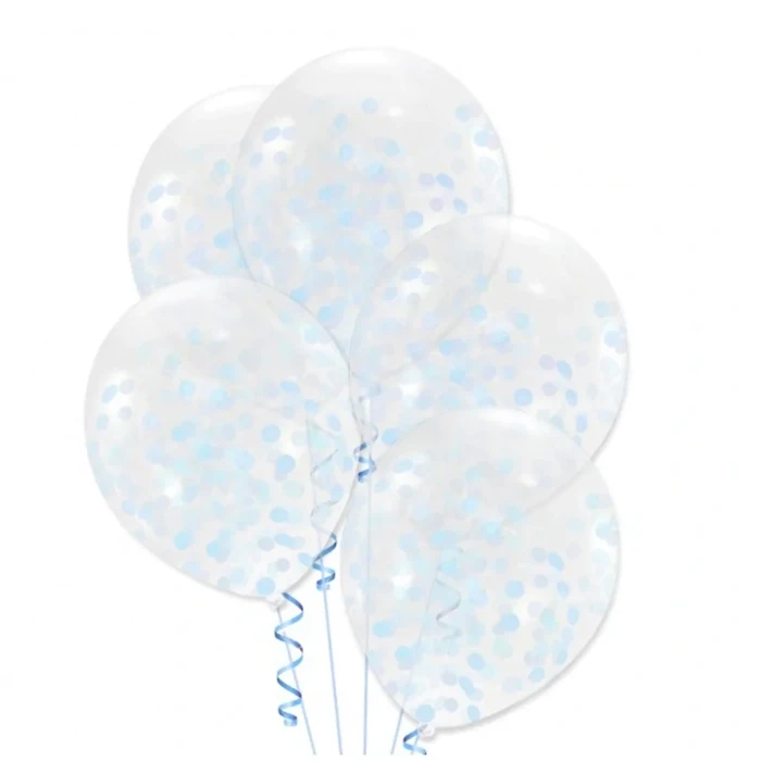 [d0399] Balony krystaliczne z konfetti  niebieskie 5szt