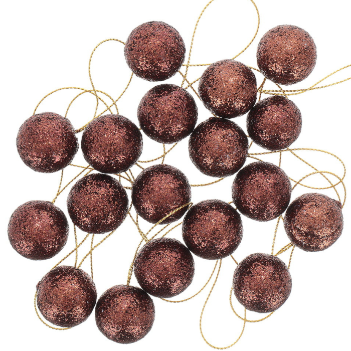 [680124] Bombki brokatowe 2,5cm 18 sztuk brązowe