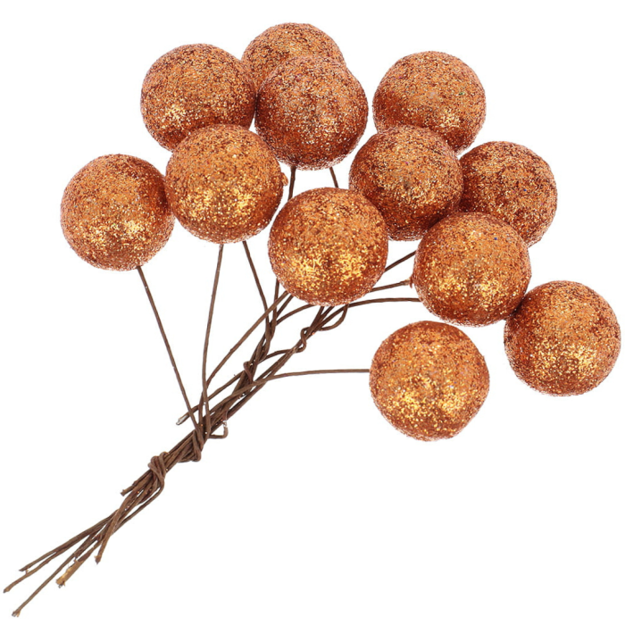 [680143] Kulki brokatowe na druciku 2,5cm 12szt miedziane