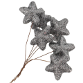 [680161] Gwiazdki brokatowe na druciku 4,5cm 6szt stalowe