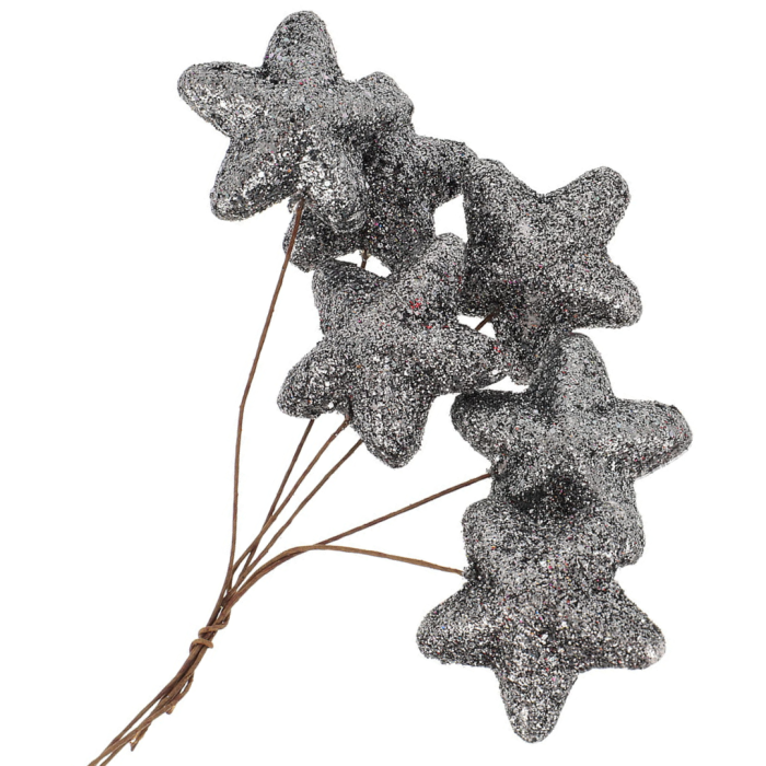 [680161] Gwiazdki brokatowe na druciku 4,5cm 6szt stalowe