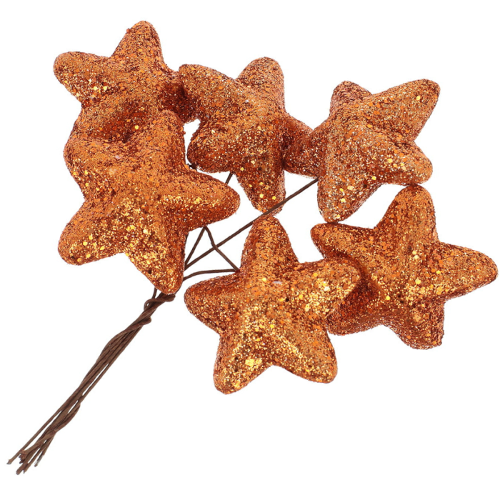 [680157] Gwiazdki brokatowe na druciku 4,5cm 6szt miedziane