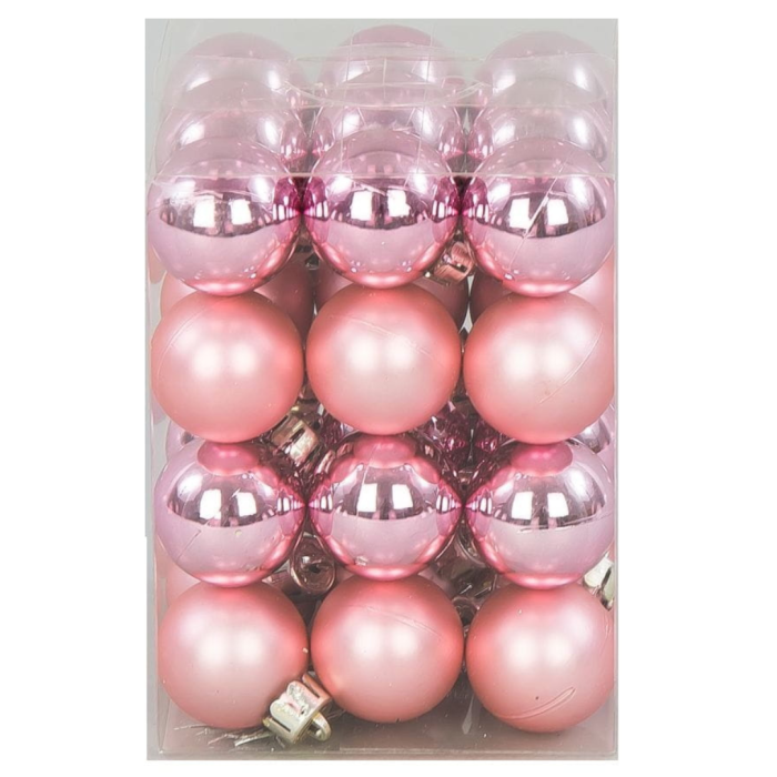 [680441] Bombki nietłukące 4cm 24 sztuki pudroworóżowe mix
