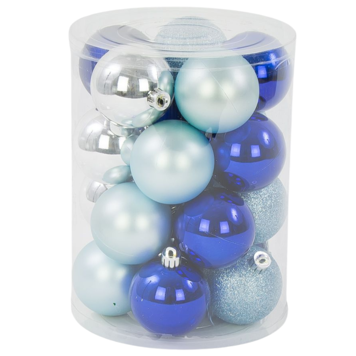 [680567]  Bombki nietłukące 6cm 20 sztuk mix niebiesko-srebrny