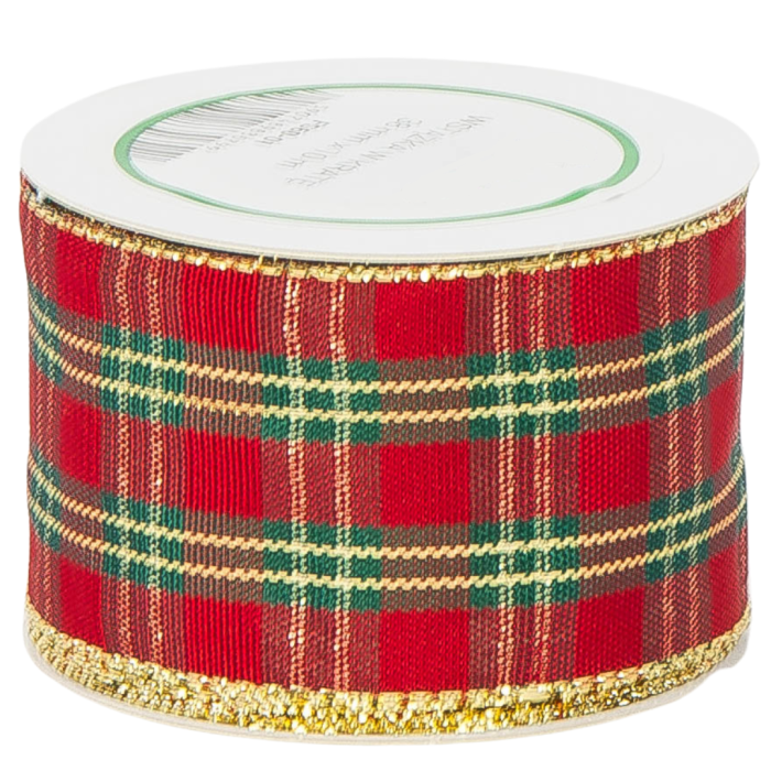 [8bd38001] Wstążka satynowa w brokatową kratkę 38mm 10mb czerwona