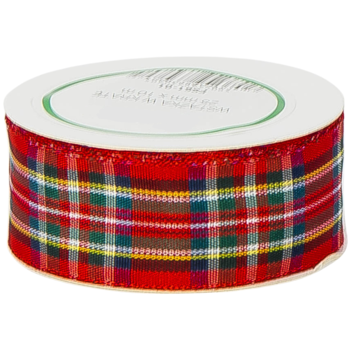 [8d256101] Wstążka satynowa w kratkę 25mm 10mb wielokolorowa