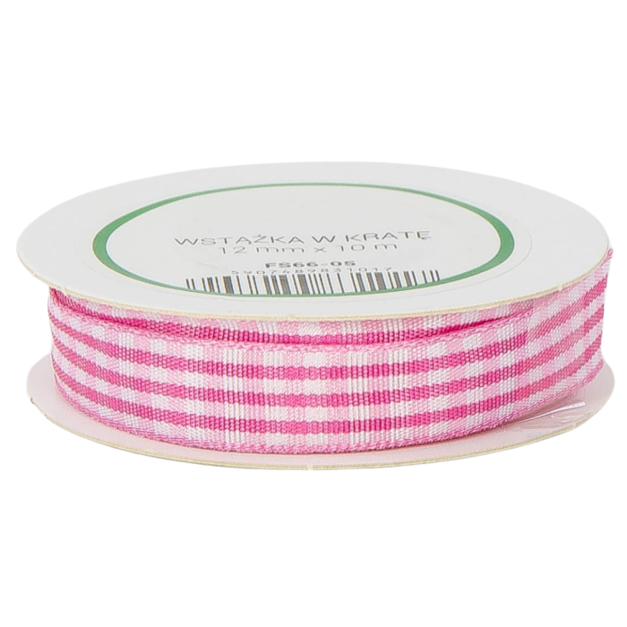 [8d12005] Wstążka w kratkę 12mm 10mb różowa