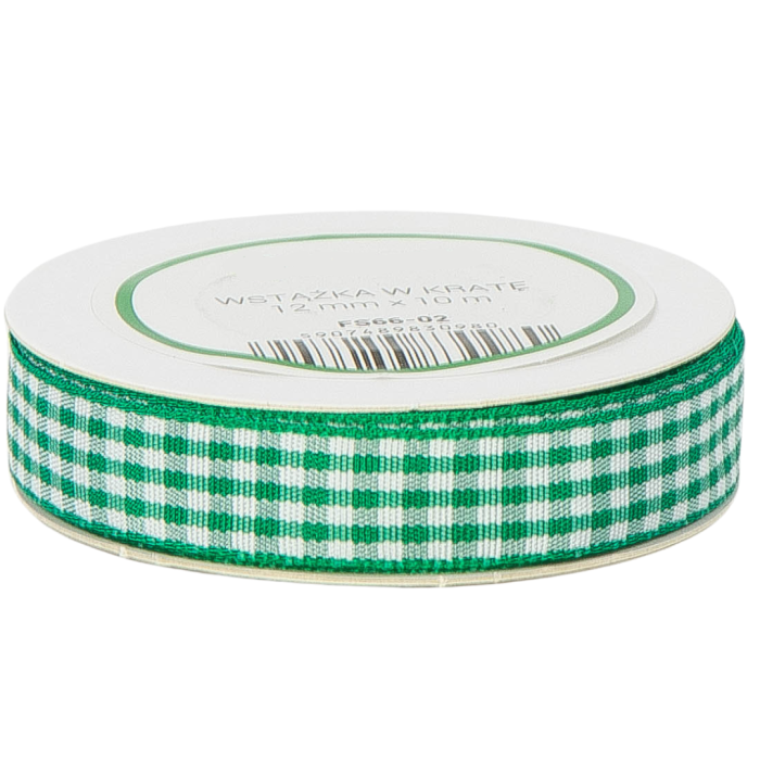 [8d12002] Wstążka w kratkę 12mm 10mb zielona