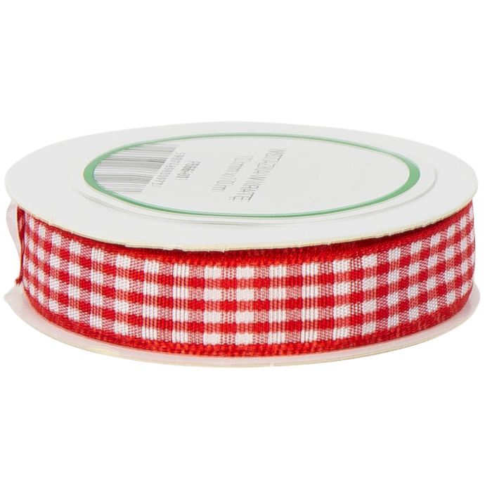 [8d12001] Wstążka w kratkę 12mm 10mb czerwona