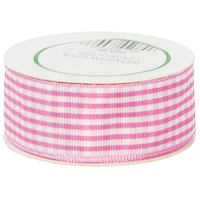 [8d25005] Wstążka w kratkę 25mm 10mb różowa