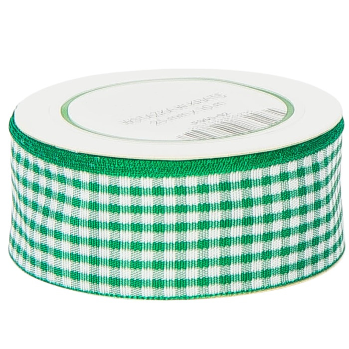 [8d25002] Wstążka w kratkę 25mm 10mb zielona